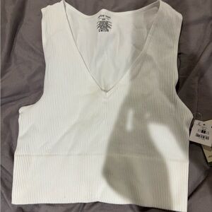 Ardene White Ribbed V-Neck Crop Top